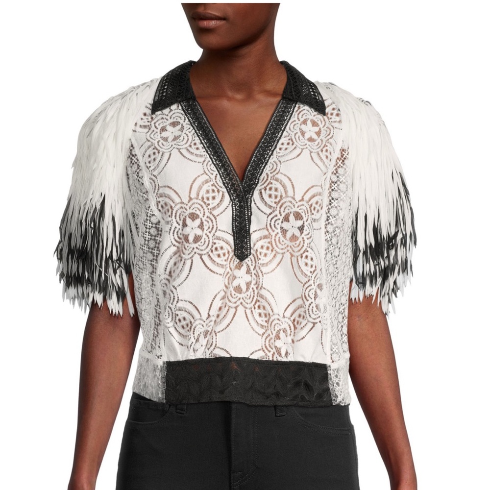 In Earnest by Byron Lars Fringe Sleeve Lace Top